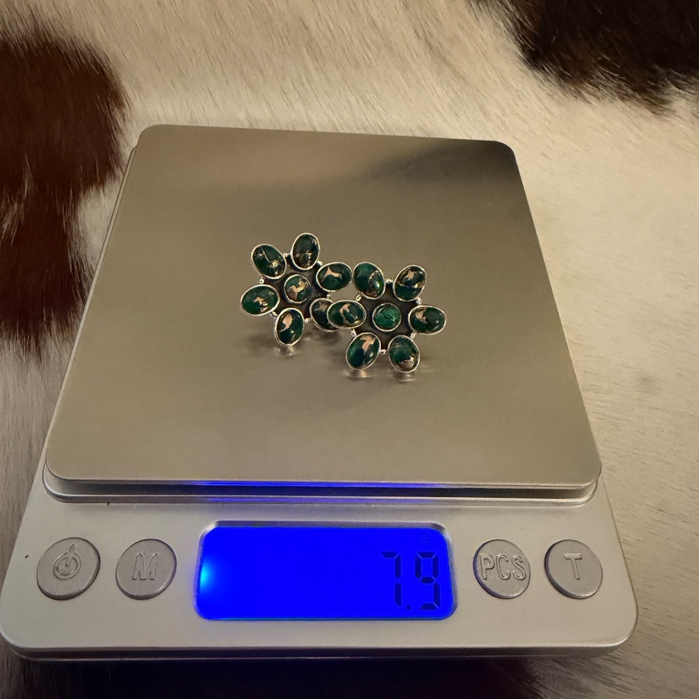 Green Floral Cluster Earrings with Gold Vein Accents - Picture 9 of 11